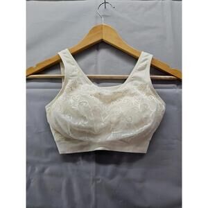 Milana Bra Rhonda Shear Lace Front Comfort Bra Cream Womens Large Pullover L